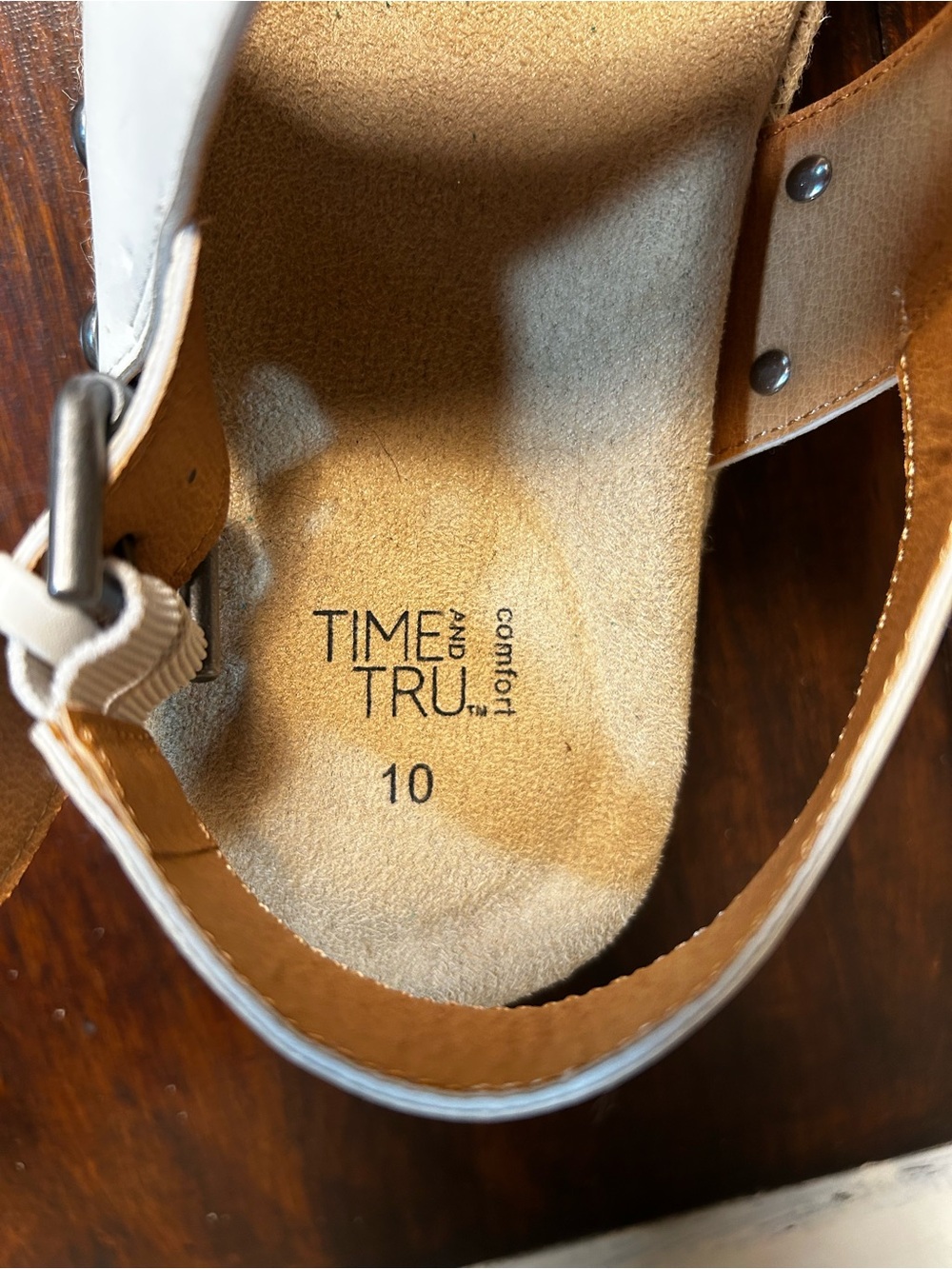 Time and Tru White and Tan Strappy Sandal